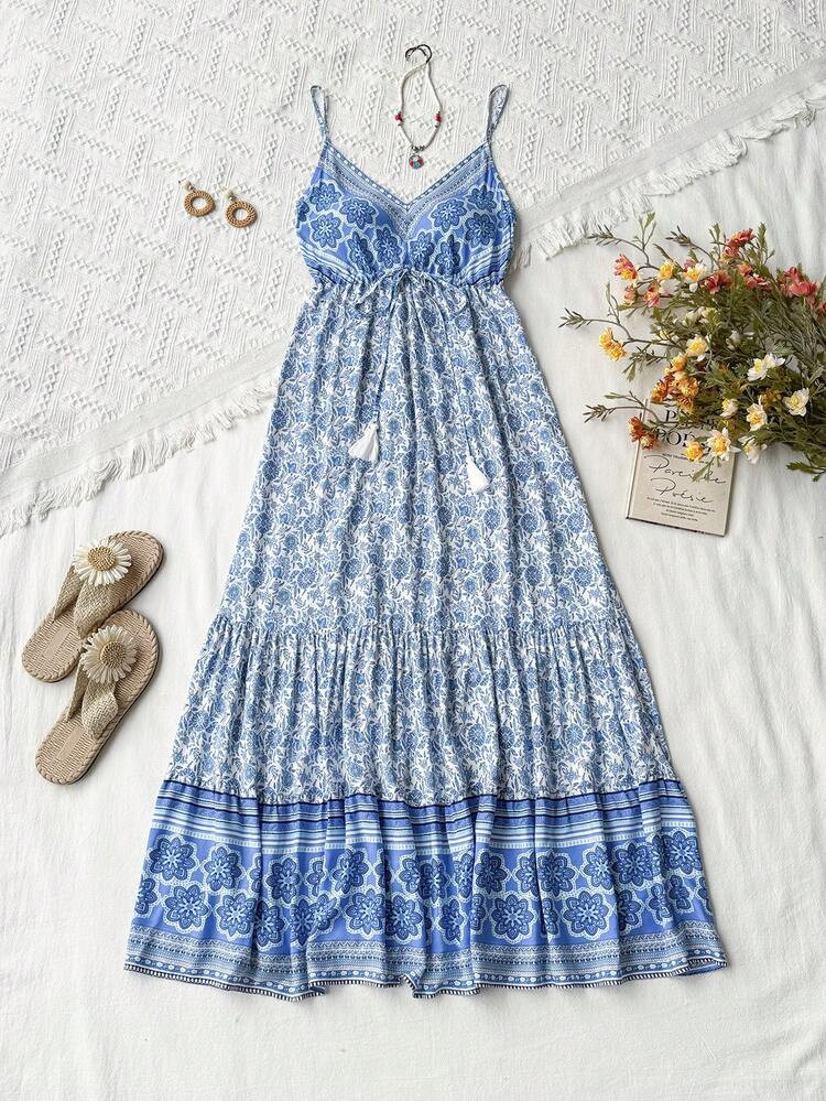 Rusttydustty Women's Standard Floral Halter Halter Long Dressboho Easter Beach Outfits Hawaii Music Festival Tropical Vacation | SHEIN