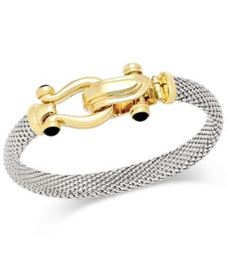 Italian Gold Horseshoe Bangle Bracelet with Black Spinel Accents in Sterling Silver and 14k Gold over Silver - Two-Tone | Macy's