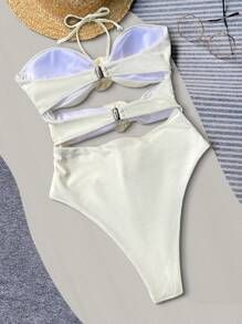 Bikinx Monochrome Halter Neck 3d Flower Decoration Sexy One-piece Swimsuit | SHEIN