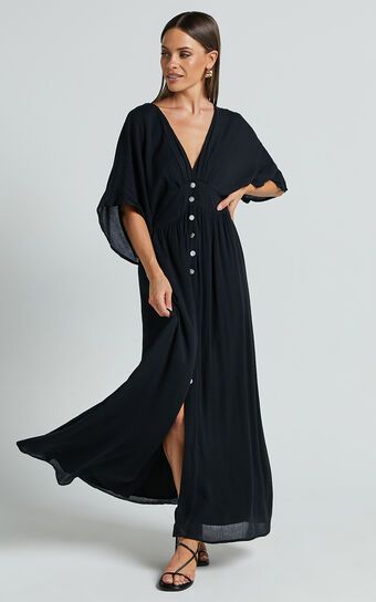 Sitting Pretty Midi Dress - Short Sleeve Button Down Dress in Black | Showpo (US, UK & Europe)