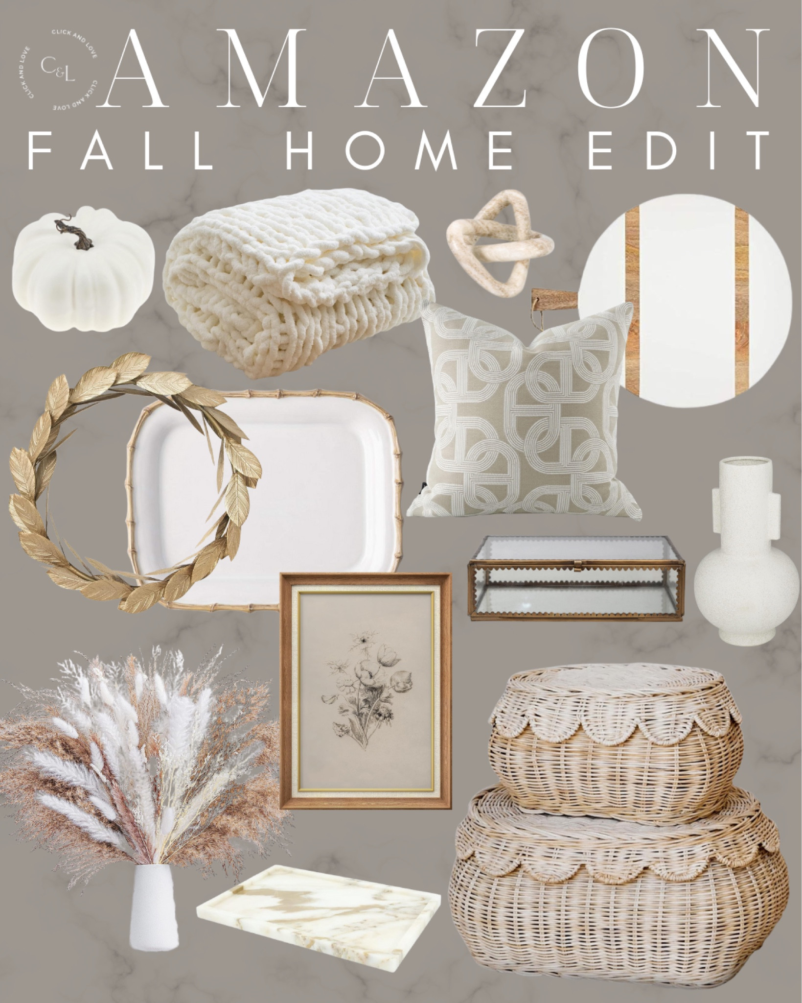 Amazon fall home edit ✨ Neutral home decor finds that can also work year round! I especially love the scallop baskets. 

pumpkins, dried pampas grass, faux plant, table cloth, framed art, wreath, fall wreath, gold wreath, accent pillows, pillow covers, marble knot, tablescape, dining room, brass box, coffee table decor, marble tray, ceramic vase, flower vase, serving board, cutting board, serving platter, bamboo platter, botanical art, entryway, living room, Fall decor, seasonal decor, Fall, budget friendly home decor, interior design, style tip, fall favorites, fall finds, Amazon, Amazon home, Amazon must haves, Amazon finds, amazon favorites, Amazon home decor, Amazon furniture, affordable home finds, budget friendly home decor, pheasant find, decorative bowl #amazon #amazonhome

#LTKStyleTip #LTKFindsUnder100 #LTKHome
