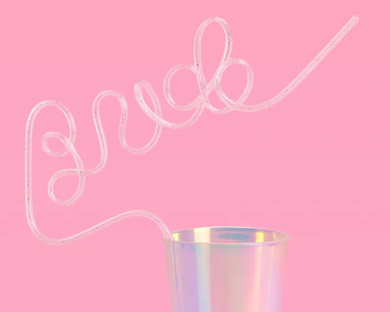 Xo, Fetti Bachelorette Party XL Bride Straw - Silver Glitter, Clear | Bridal Shower Decorations +... | Etsy (US)