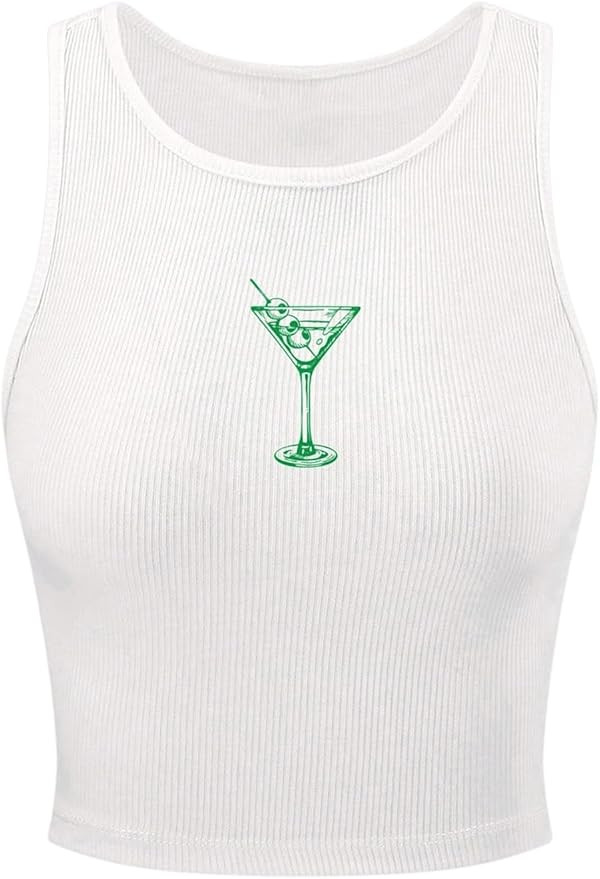 RoseSeek Women's Graphic Y2k Going Out Tank Tops Sleeveless Martini Casual Slim Fit Summer Crop T... | Amazon (US)