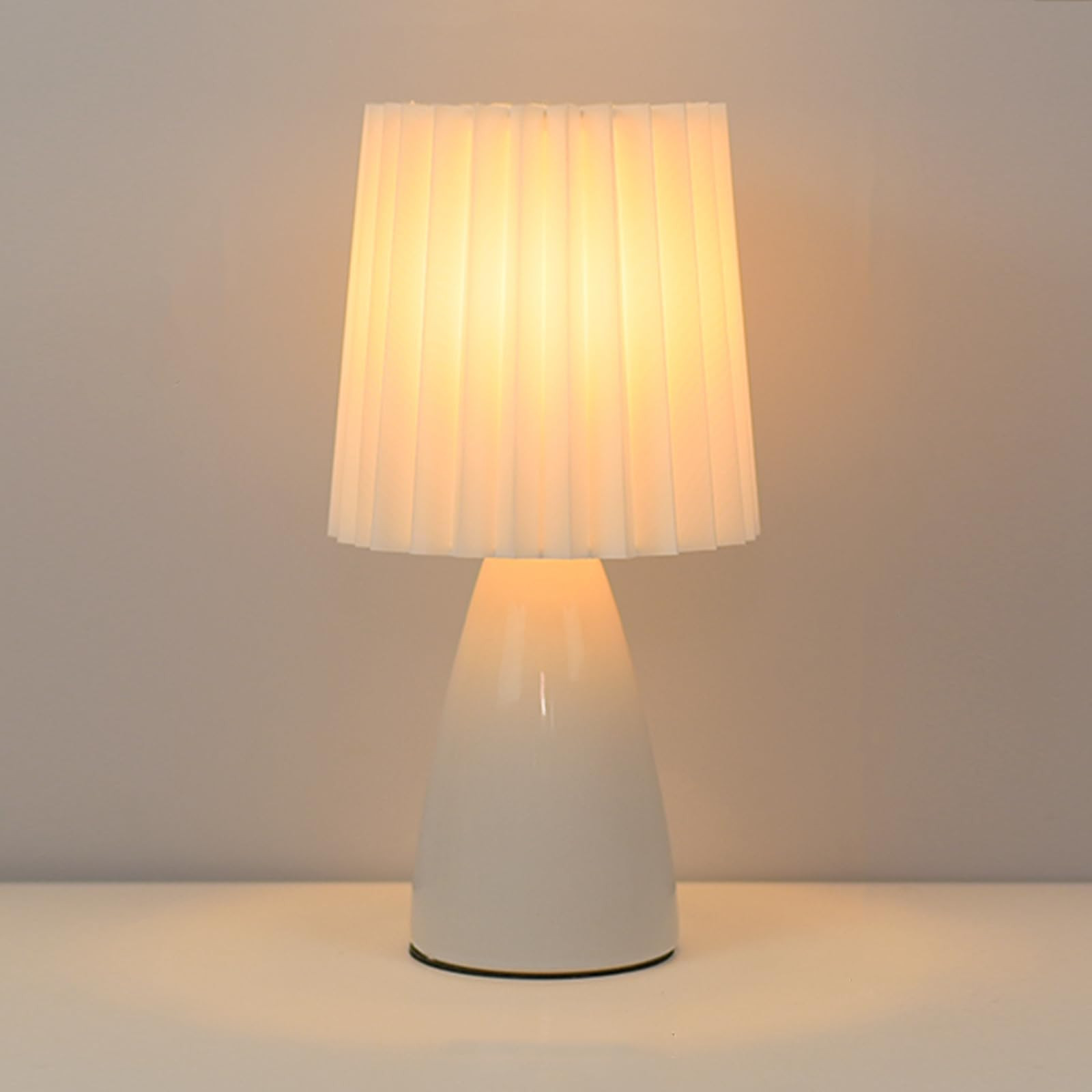 Cute Stylish Small Night Lamp, Pleated Fabric Lampshade, Ceramic Body, Adjustable Light Color and... | Amazon (US)