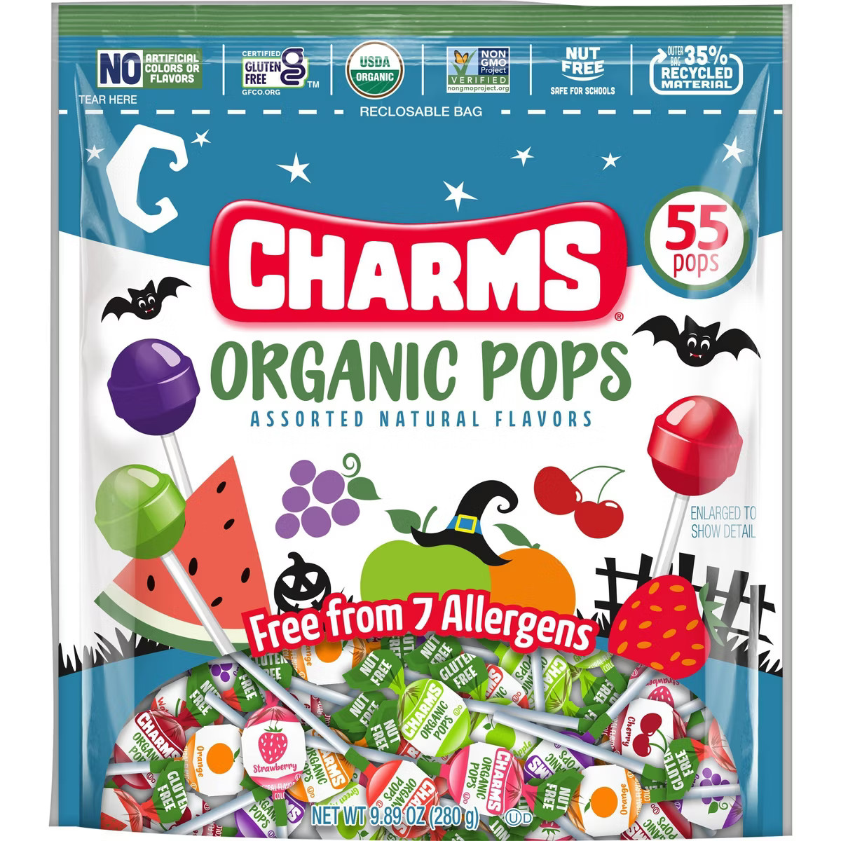 Charms Organic Halloween Chewy Gummy Pops Candy - 9.89oz/55ct | Target