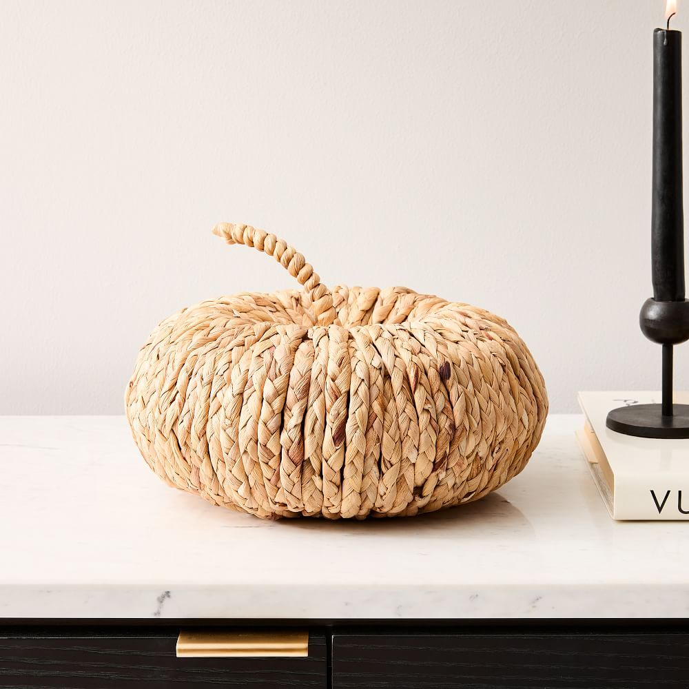 Natural Woven Pumpkin Objects, Natural, 7&amp;quot;H, Woven, Large Pumpkin | West Elm (US)