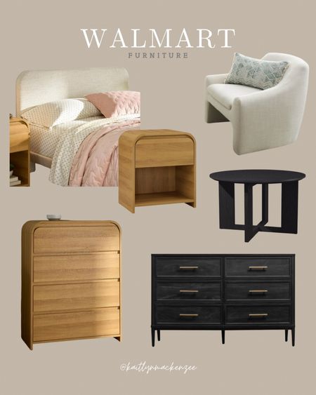 Walmart furniture 
Better homes and gardens 
Accent chair
Linen headboard
Wood dresser 
Black dresser
Round coffee table 
Nightstands 

#LTKhome #LTKsalealert