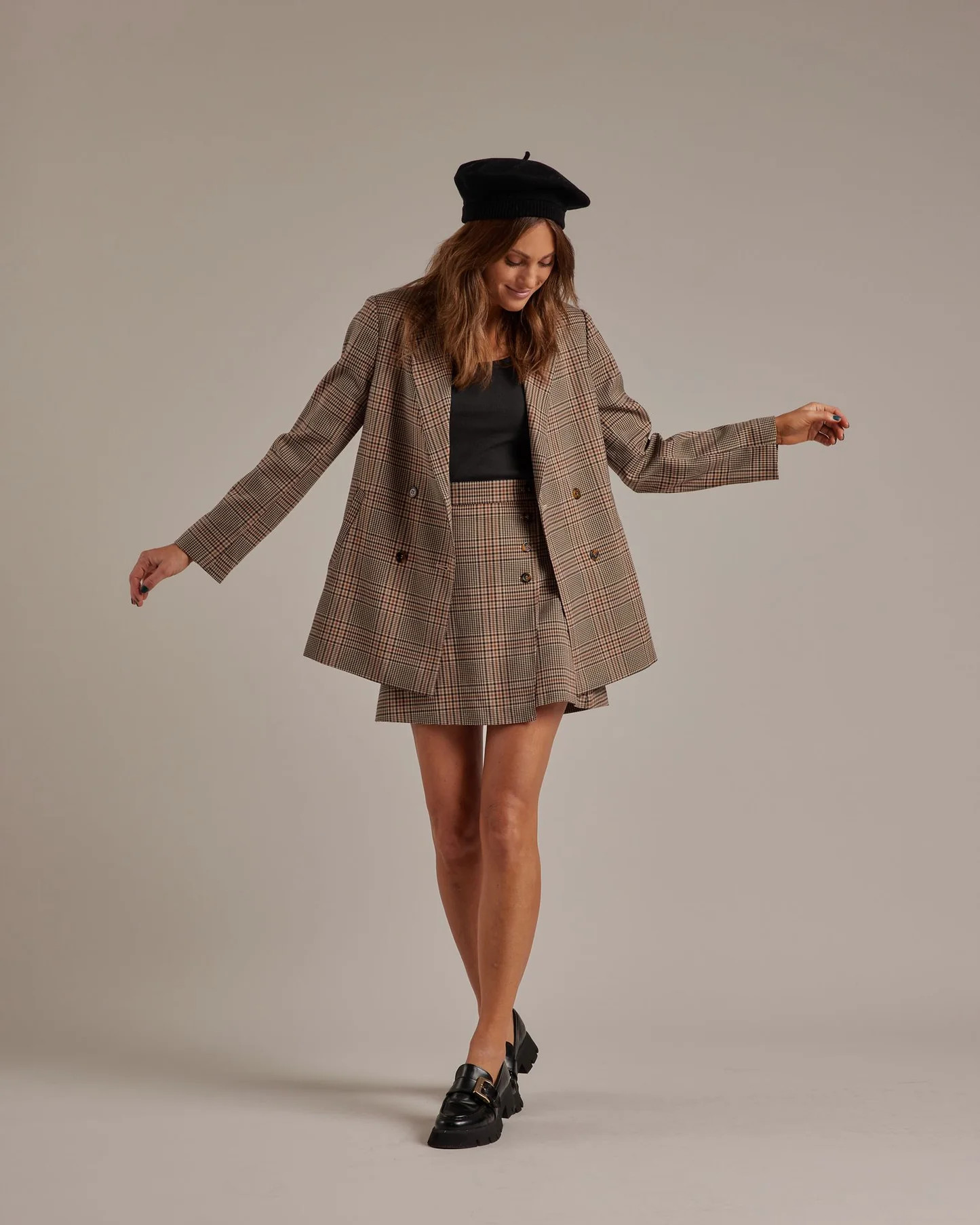 double breasted blazer | rustic plaid | Rylee + Cru