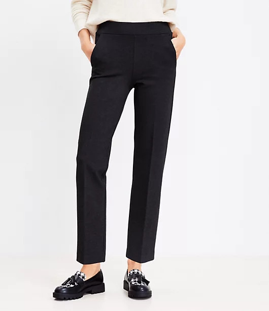 Loft Petite Pull On Straight Pants in Heathered Ponte | LOFT