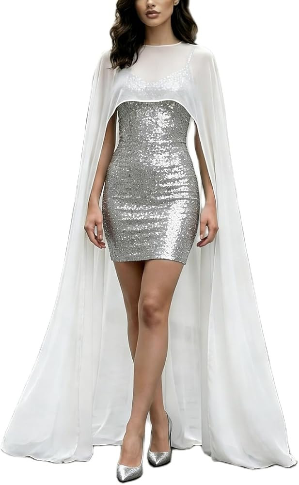 Women Chiffon Shawl Cape Mesh Sheer Poncho Top Capelets for Evening Dress Shawl Wraps Cover Up We... | Amazon (US)