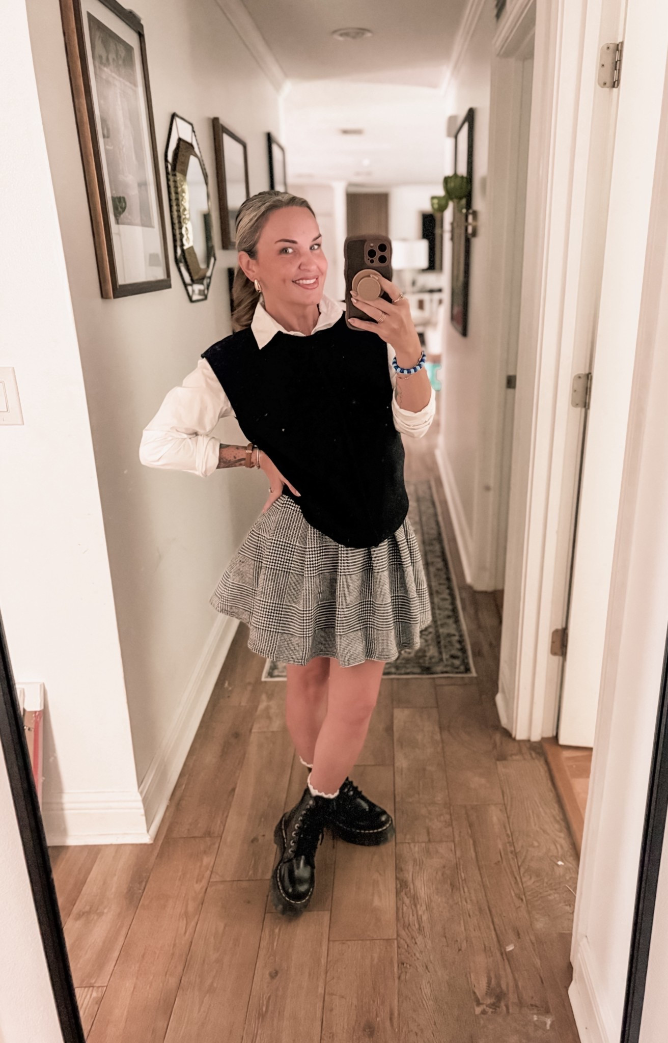 Millennial punk/emo outfit. 

My little millennial heart was so happy wearing this! 

Plaid skirt + sweater + boots = 💕

Doc Martins, vans, Amazon, petite, shortie, 

#LTKPetite #LTKSeasonal #LTKFindsUnder50