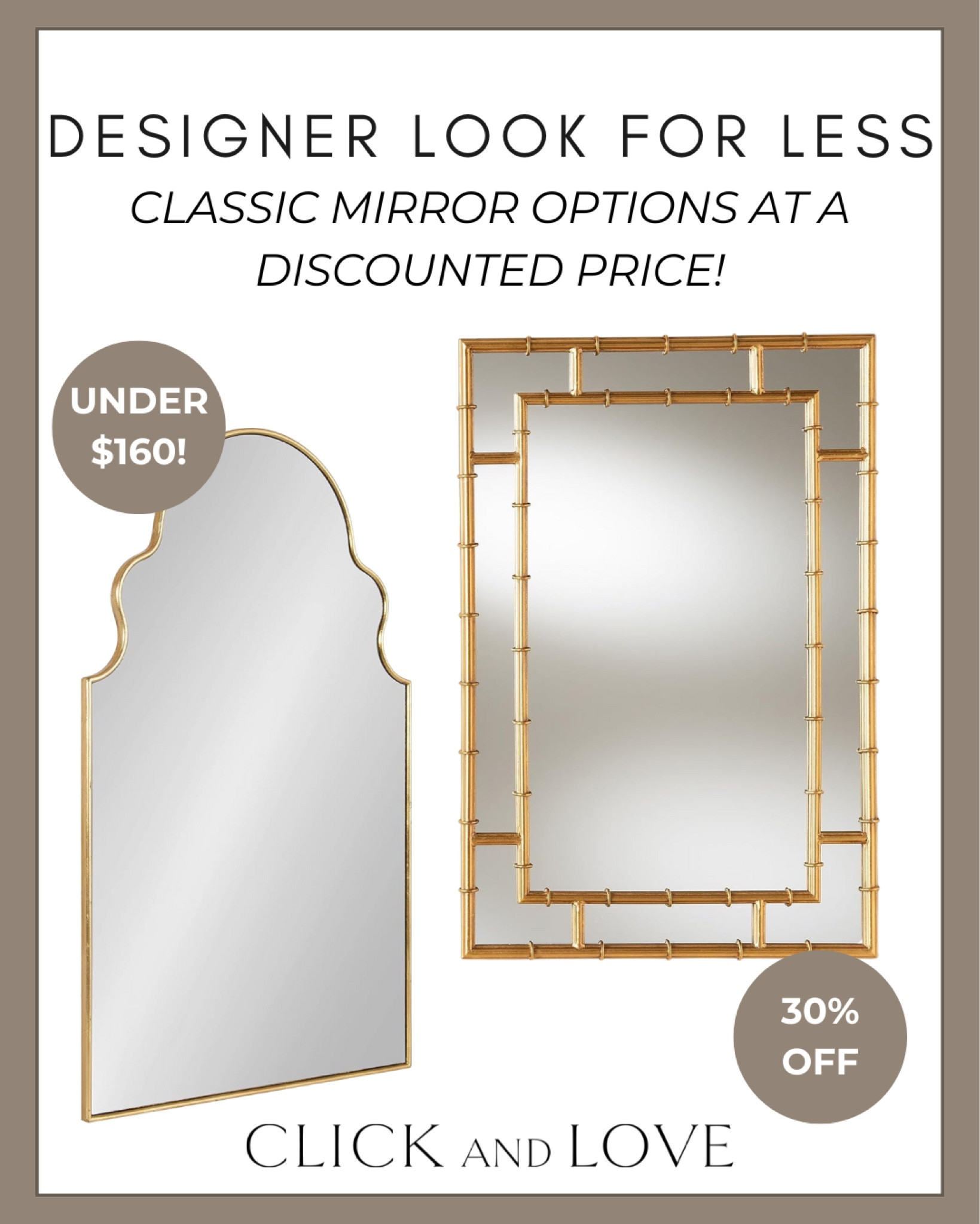 Designer look for less alert! Mirrors are a great way to make a space feel larger by adding them to reflect light✨. These two are classic options at a discounted price today!

Amazon, Amazon home, Amazon finds, Amazon must haves, Amazon home decor, bedroom, dining room, living room, entryway, hallway, modern home, traditional home, gold mirror, brass mirror, arched mirror, bamboo mirror, scalloped mirror, Accent mirror, wall decor, vanity mirror, budget friendly mirror, nursery mirror #Amazon #amazonhome


#LTKStyleTip #LTKSaleAlert #LTKHome