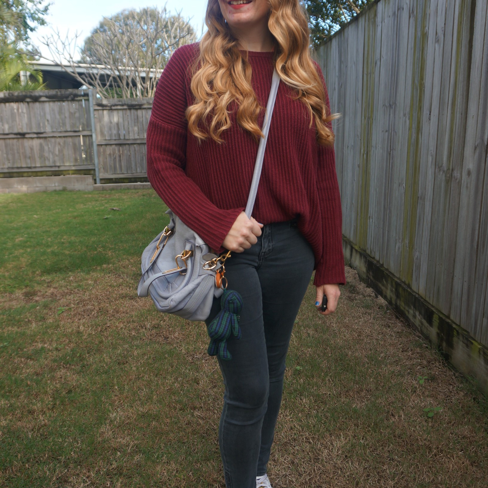 Thrifted cosy burgundy ribbed knit with black skinny jeans and Chloe periwinkle Paraty bag 💙

#LTKaustralia #LTKwinter #LTKbag