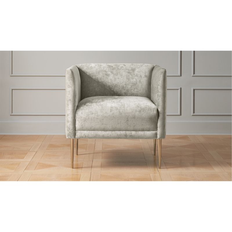 Marais Shadow Grey Velvet Armchair with Brass Legs | CB2