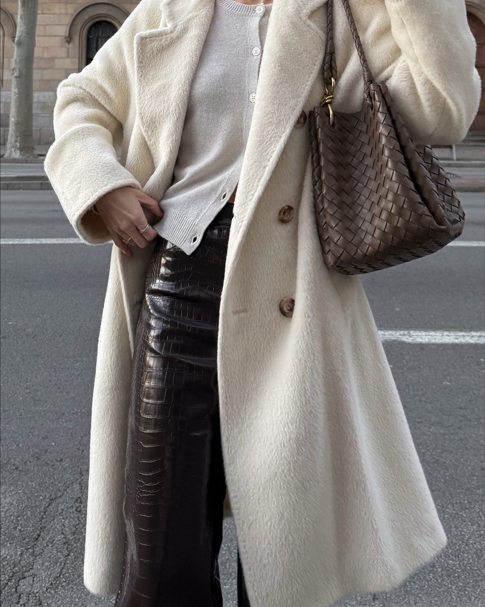 the easiest way to spice up any outfit - add texture ❤️‍🔥 loving these mock croc pants 😍 they’re perfect paired with my chanel suede loafers and bottega’s intrecciato leather 🤎

#LTKstyletip #LTKwinter #LTKbag