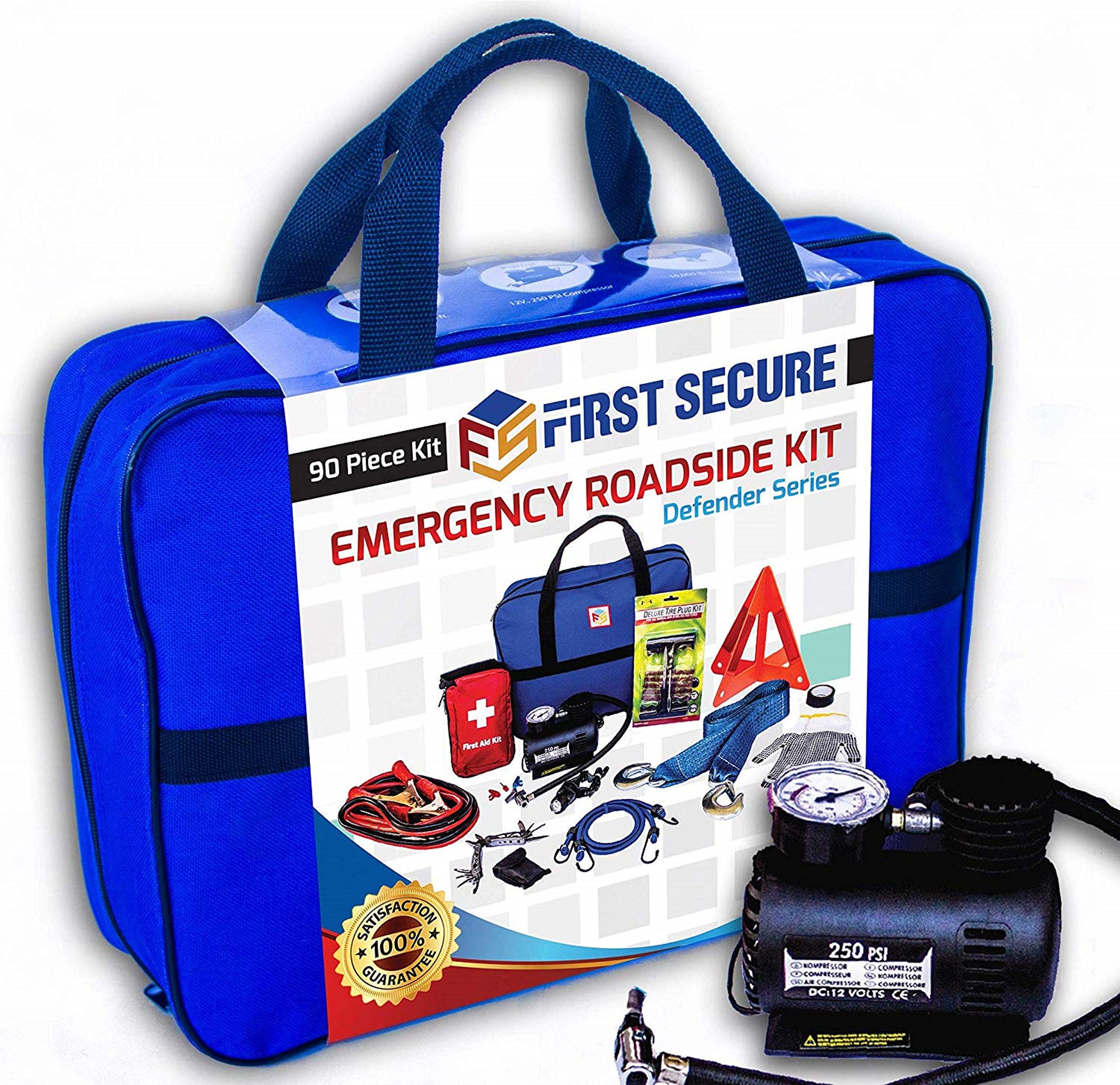 Car Emergency Safety Kit Bag with Portable Air Compressor, First Aid Kit, Heavy Duty Roadside Auto E | Amazon (US)