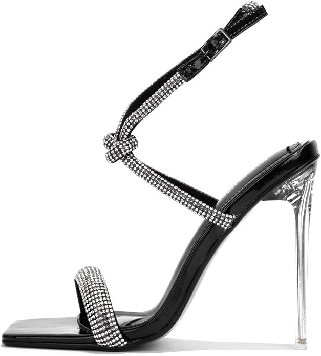 Cape Robbin Women's Rhinestone Stiletto Heel Sandals - Square Open Toe Ankle Strap Sparkly High H... | Amazon (US)