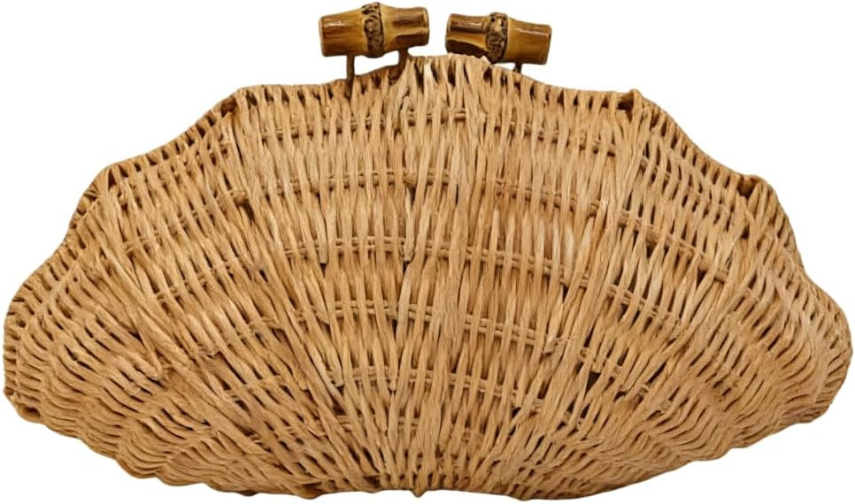 UMREN Hand-woven Shell Shaped Rattan Clutch Bag Summer Straw Clutch Purse Beach Wicker Handbags f... | Amazon (US)