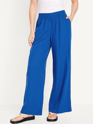High-Waisted Linen-Blend Wide-Leg Pants for Women | Old Navy (US)