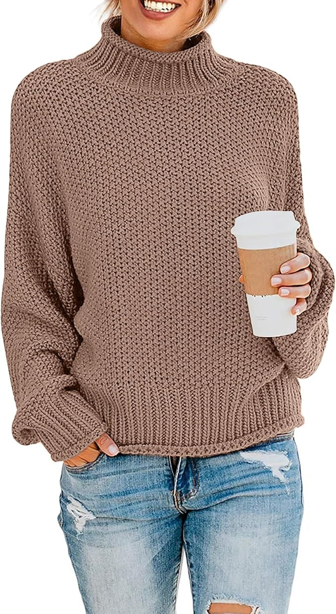 ZESICA Women's Turtleneck Batwing Sleeve Loose Oversized Chunky Knitted Pullover Sweater Jumper T... | Amazon (US)