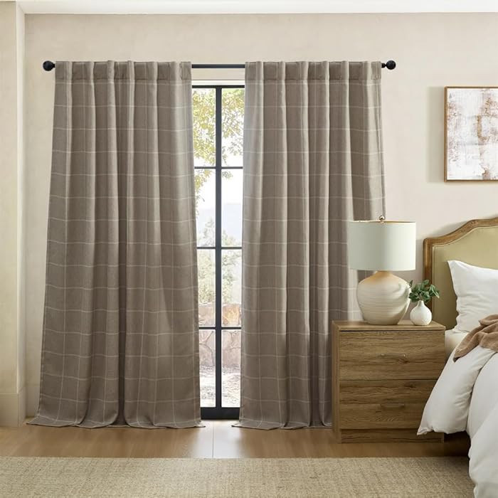Elrene Home Fashions Sawyer Windowpane Plaid Room Darkening Single Window Curtain Panel with Rod ... | Amazon (US)