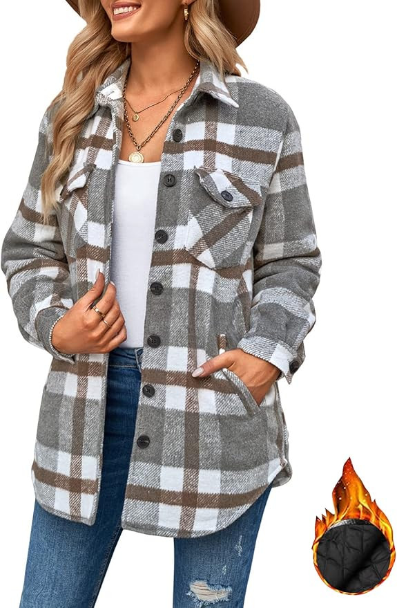 luvamia Plaid Jackets for Women Flannel Quilted Shacket Coats Oversized Button Down Shirts Jacket | Amazon (US)