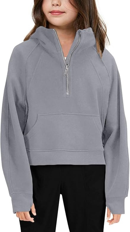 Girls' Hoodies Sweatshirts Half Zipper Pullover Crop Tops for Teen Girls Long Sleeve Sweater Thum... | Amazon (US)