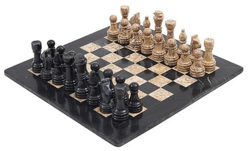 Radicaln Marble Chess Set 15" Inches Handmade Black and Fossil Coral Classic Strategy Board Game for Family, Ideal Marble Chess Board & Pieces for Luxury Décor | Amazon (US)