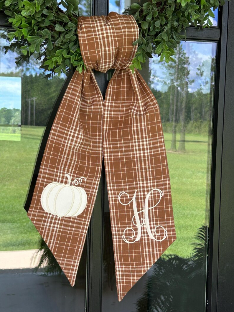 Fall Embroidered Appliqué Pumpkin Wreath Sash: Fall Front Door Decor - Etsy | Etsy (US)