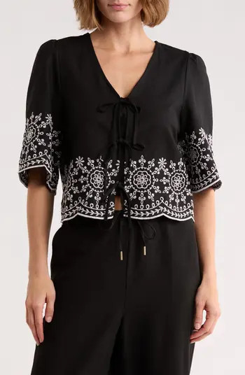 Ellen Tracy Eyelet Embroidered Tie Top | Nordstromrack | Nordstrom Rack