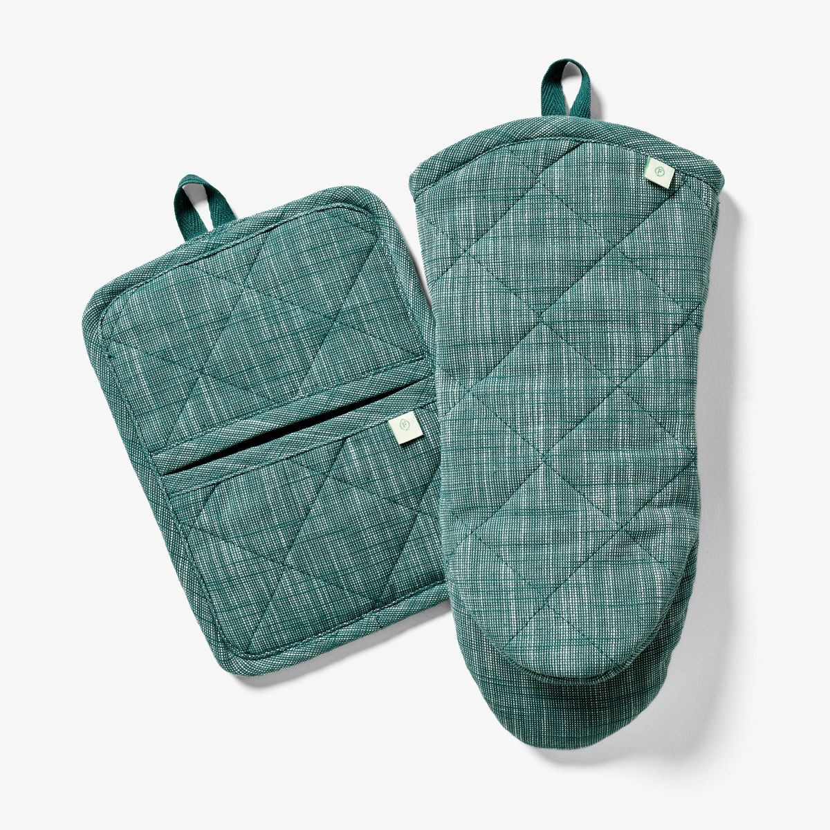 Oven Mitt Potholder Set Green - Figmint™: Cotton, Machine Washable, Solid Pattern, 13" Length, ... | Target