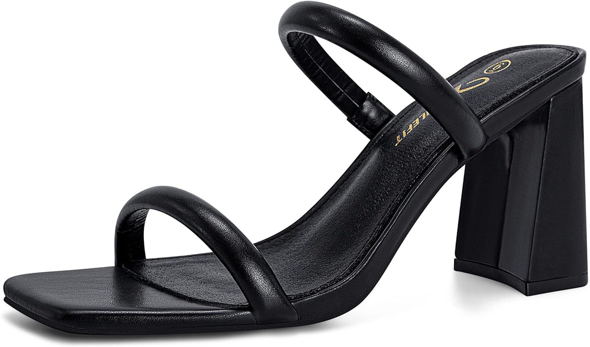 Athlefit Women's Square Open Toe Two Strap Heeled Sandals Slip On Block Chunky Heels Sandals | Amazon (US)