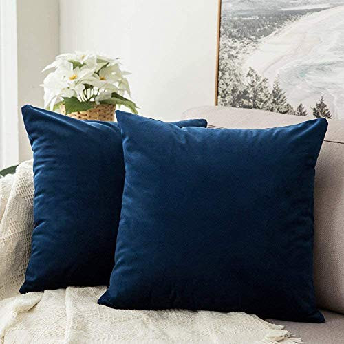 MIULEE Pack of 2 Velvet Pillow Covers Decorative Square Pillowcase Soft Solid Cushion Case for Spring Sofa Bedroom Car 26x26 Inch Dark Blue | Amazon (US)