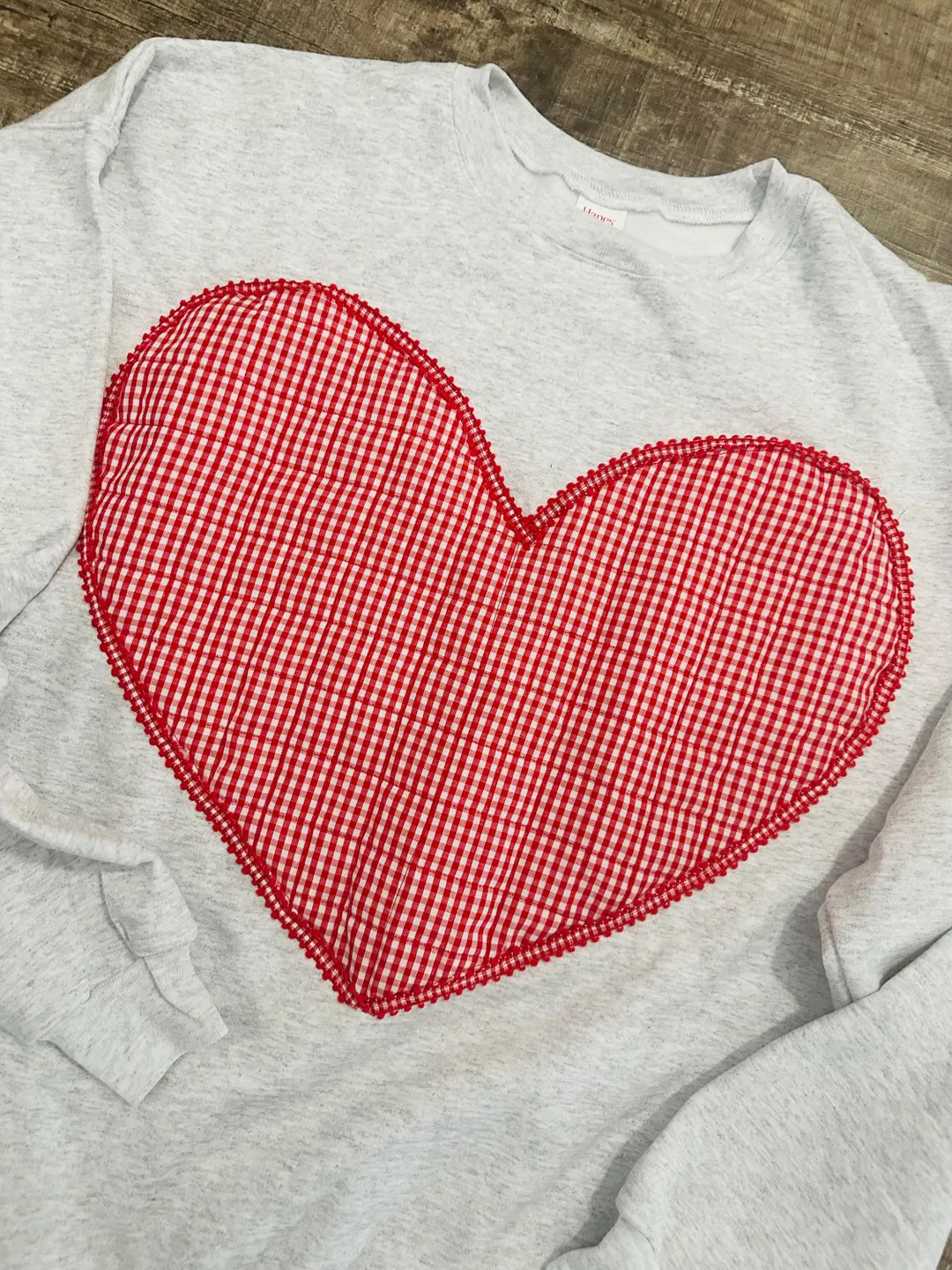 Handmade Oversized Heart Sweatshirt - Cozy Gray Crewneck With Red Gingham Heart Appliqué - Valen... | Etsy (US)