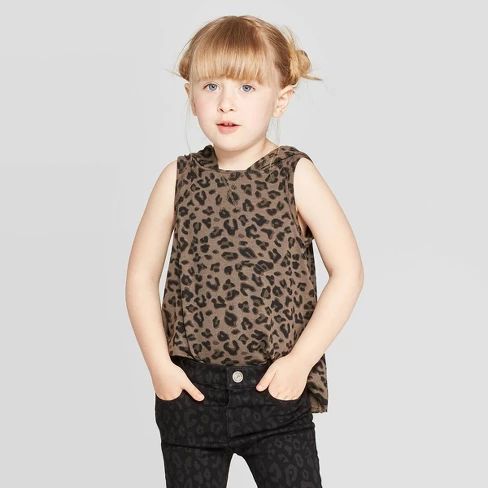 Toddler Girls' Leopard Hoodie Tank Top - art class™ Olive | Target