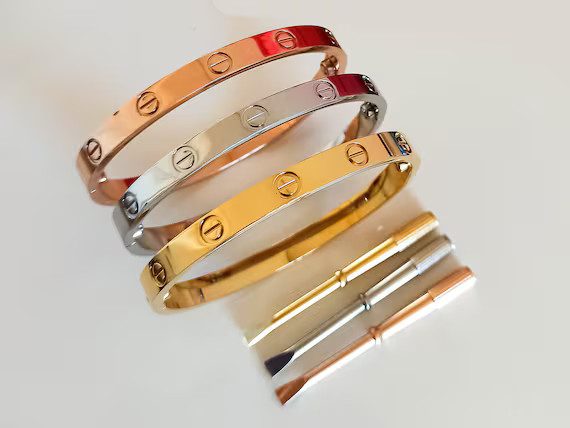 Love Bracelet, 18K Gold Plated Love Bracelet, Love Bangle, Stones Steel Bangle, Stainless Steel D... | Etsy (US)