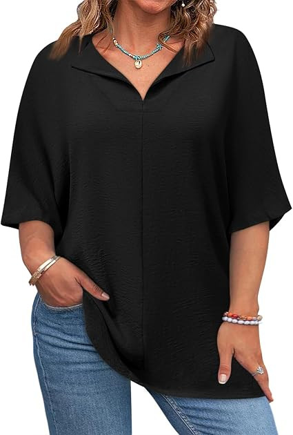 Lueluoye Womens Plus Size Tops Short Sleeve V Neck Tee Blouse Summer Loose Fit Casual Tunic Top X... | Amazon (US)