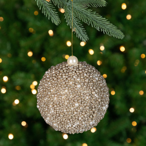 Glittered Beads Christmas Ball Ornament - 4" - Gold | Christmas Central