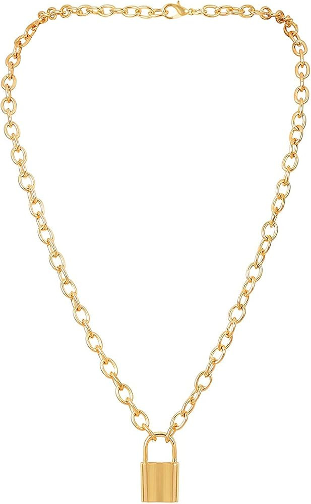 COLORFUL BLING Simple Lock Key Pendant Necklace Multilayer Long Paperclip Chain Punk Choker Neckl... | Amazon (US)