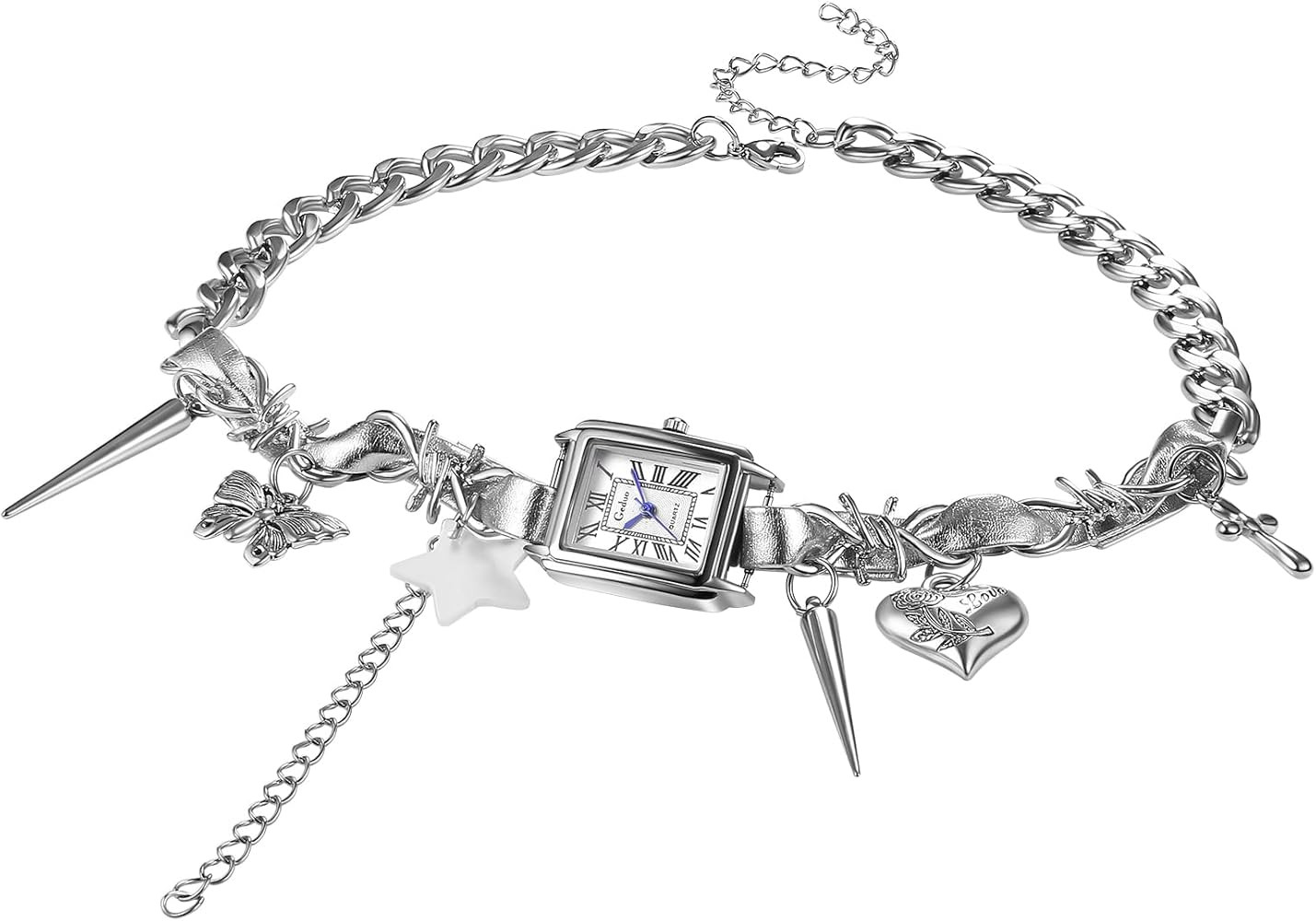 Avaner Women's Choker Watches Necklace: Stainless Steel Silver Square Analog Quartz Gothic Watch ... | Amazon (US)