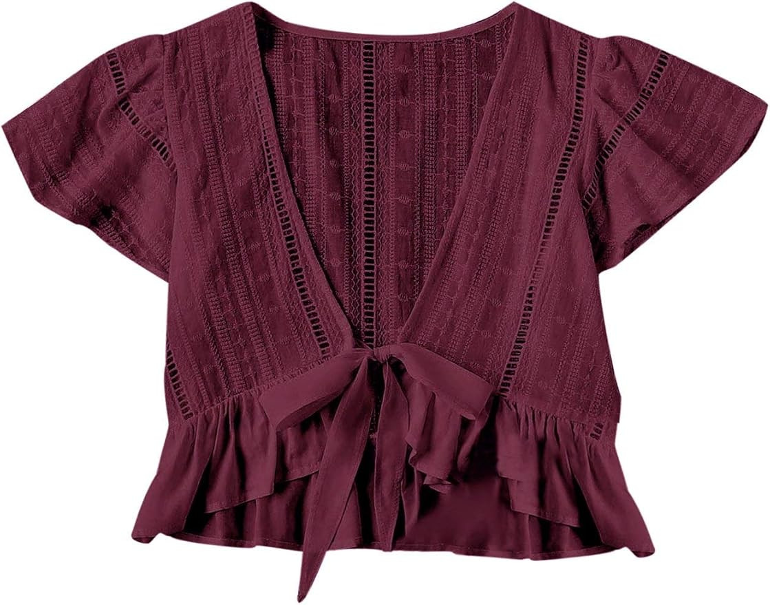 Floerns Women's Summer Plunging V Neck Knot High Low Hem Crop Top | Amazon (US)