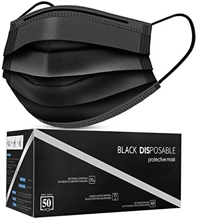 Disposable Face Masks, Pack of 50 Black Face Masks | Amazon (US)