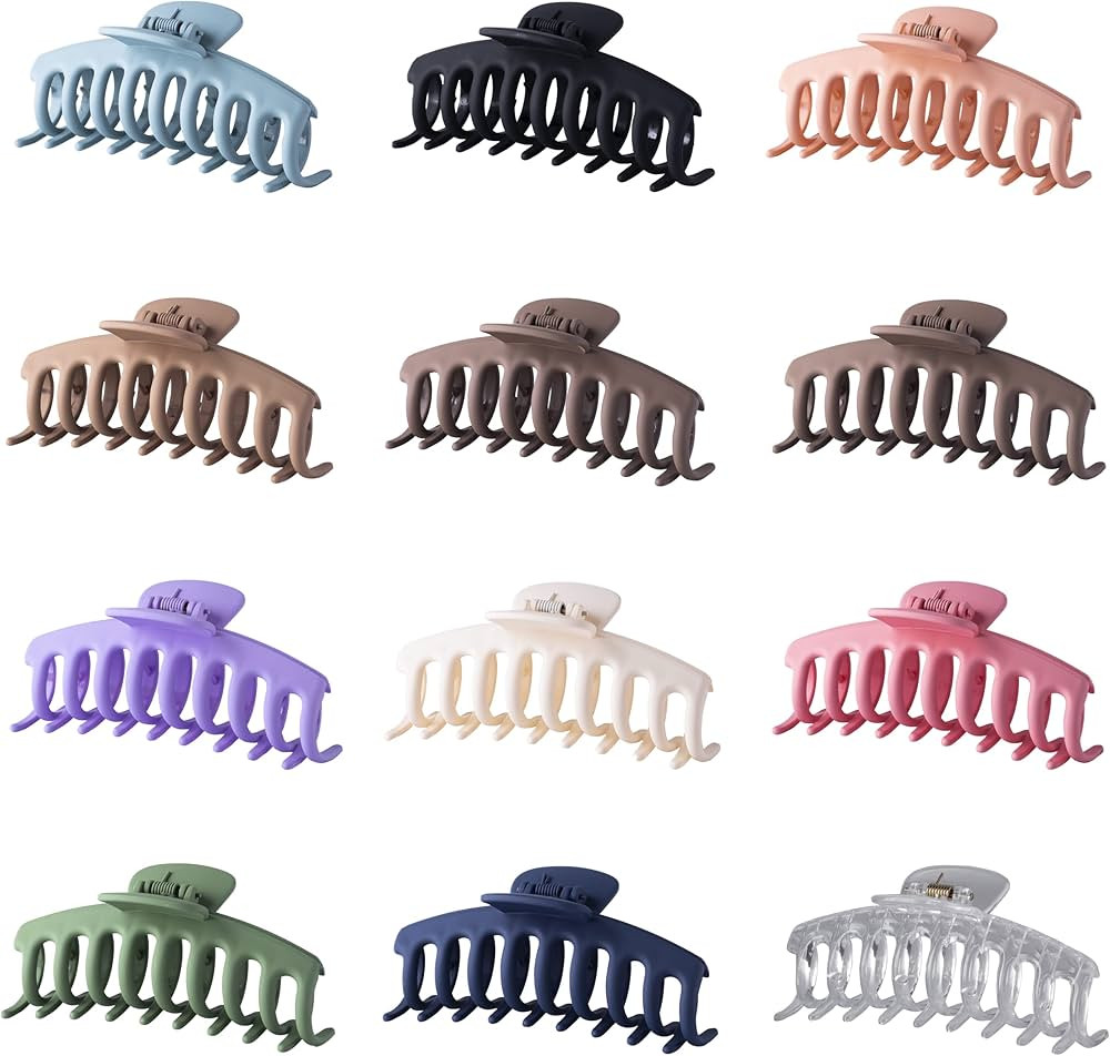12 Pack Big Hair Claw Clips for Women, Matte Large Strong Hold Jaw Clip, Hair Clips Barrettes for... | Amazon (US)