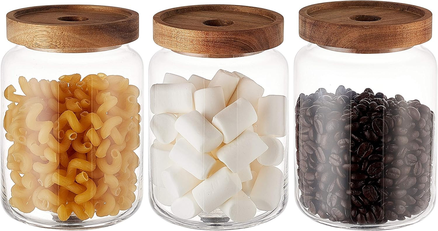 KMwares 3pcs(28oz X 3) Clear Glass Food Jars/Canisters with Airtight Seal Acacia Wood Lids for Ki... | Amazon (US)