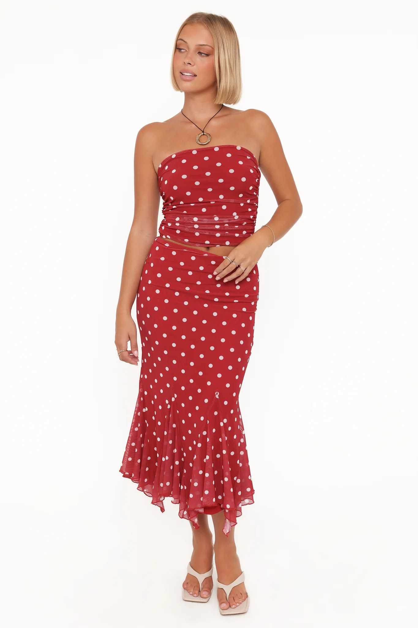 Tullia Mesh Midi Skirt - Red Polka Dot | Petal & Pup (US)