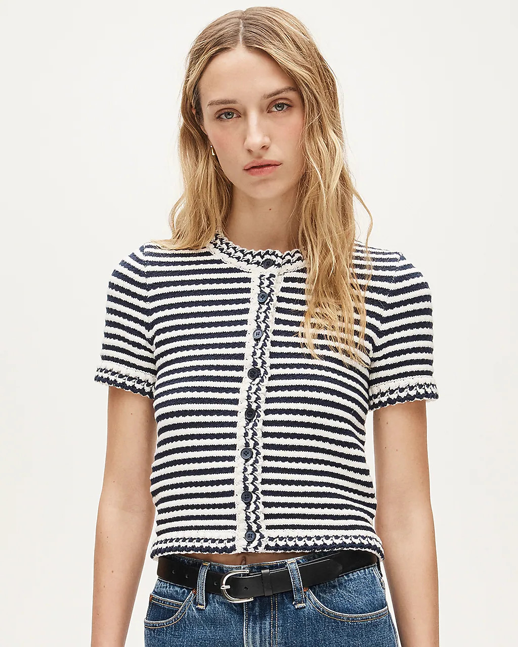 Crochet short-sleeve cardigan in stripe | J. Crew US