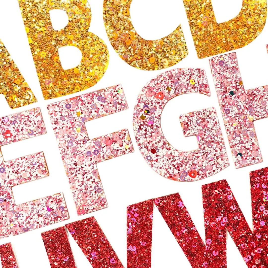 Large Sequin Letter Iron on Patch Glitter Sparkling Gold Pink Red Sew on Patch Embroidered Alphab... | Etsy (US)