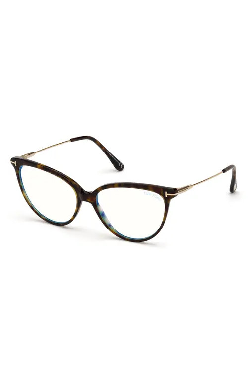 TOM FORD 55mm Blue Light Blocking Glasses in Dark Havana/Rose Gold at Nordstrom | Nordstrom