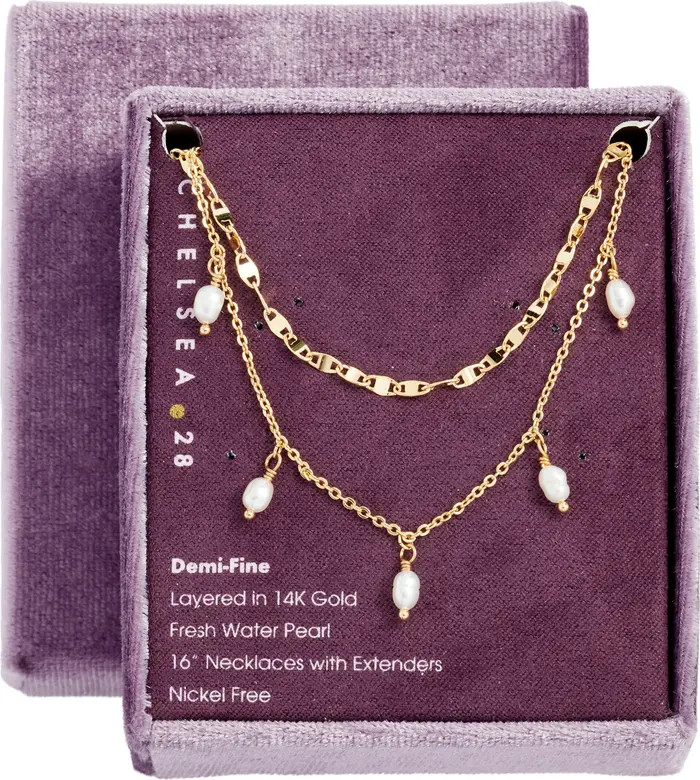 Set of 2 Genuine Freshwater Pearl & Link Necklaces | Nordstrom