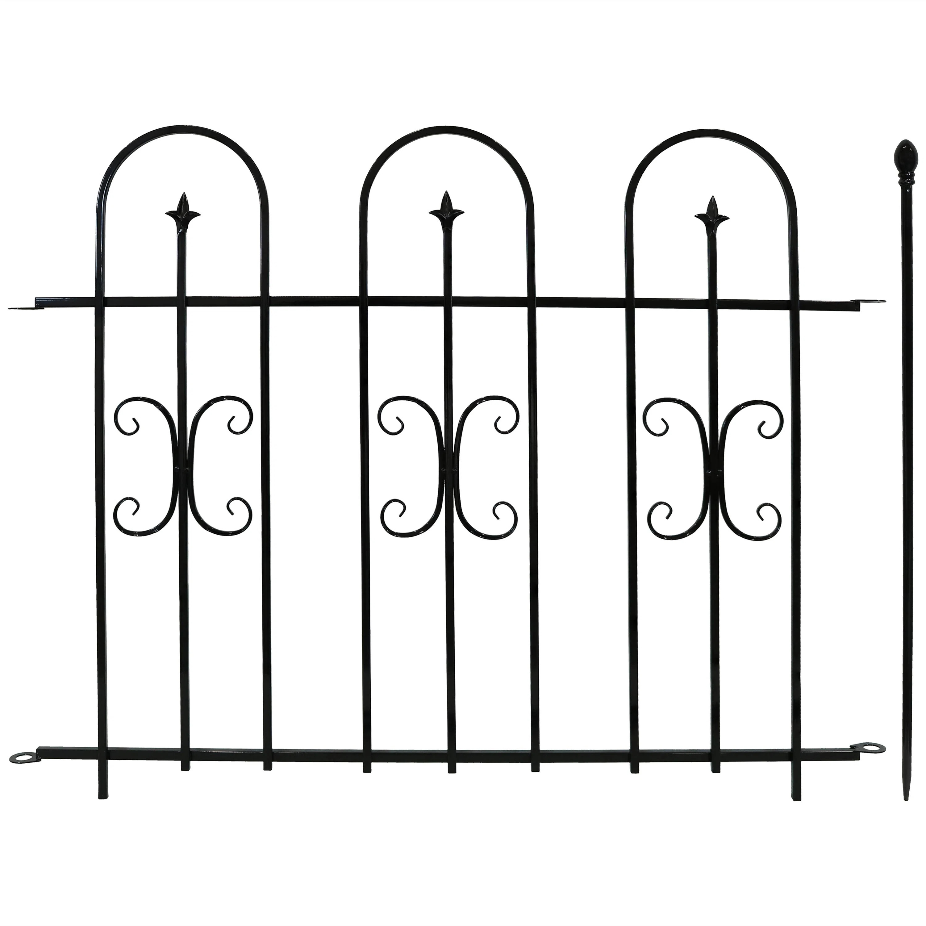 Rubenstein 3 ft. H x 8 ft. W Finial Black Steel Decorative Garden Fence Panels (Set of 2) | Wayfair North America